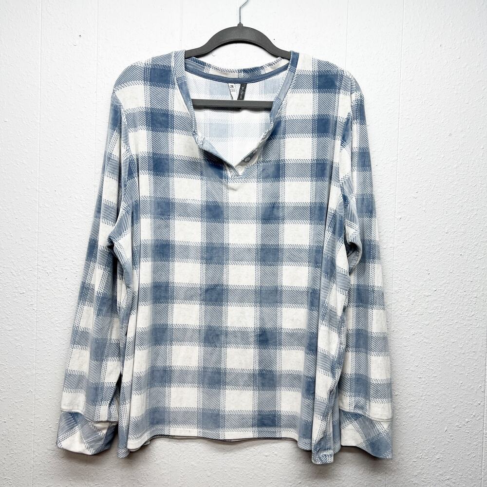 Jaclyn Intimates Plaid Pajama Top Womens 2X Sleepwear Lounge Soft Stretch